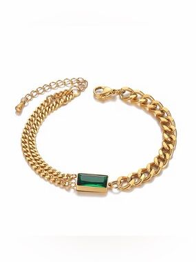 18K Gold Plated Emerald Green Stone Bracelet